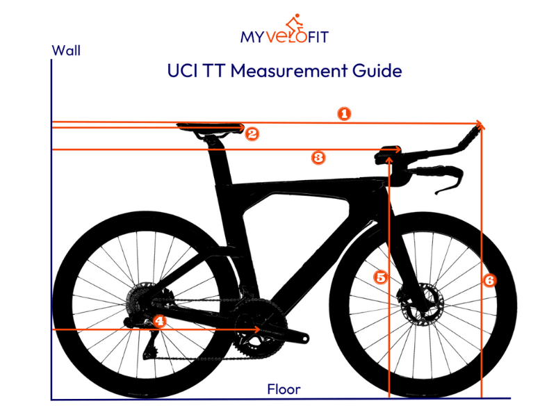 Time trial bike with measurements that conform to the UCI regulations